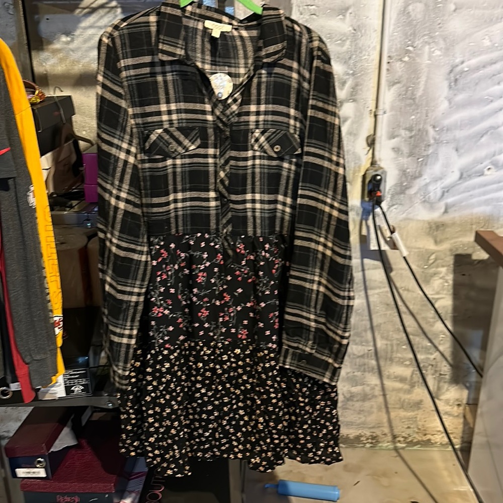 Oddy mixed print button up dress/tunic